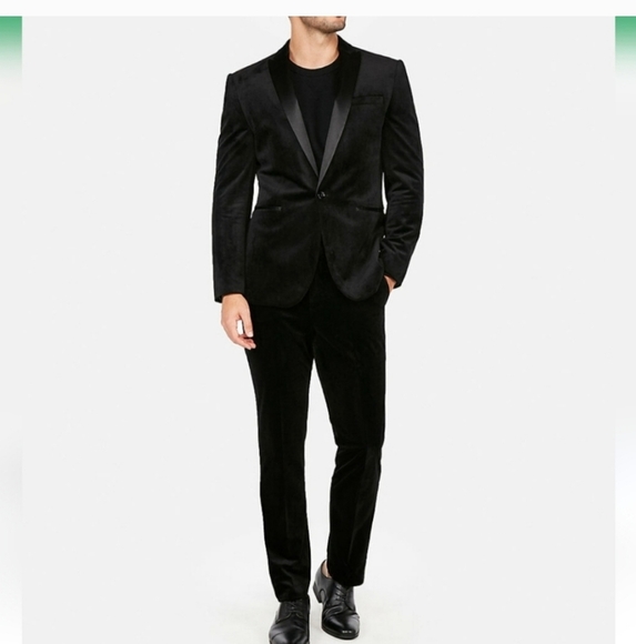 EXPRESS Black velvet tuxedo blazer slim fit. Size 48R - Picture 13 of 15